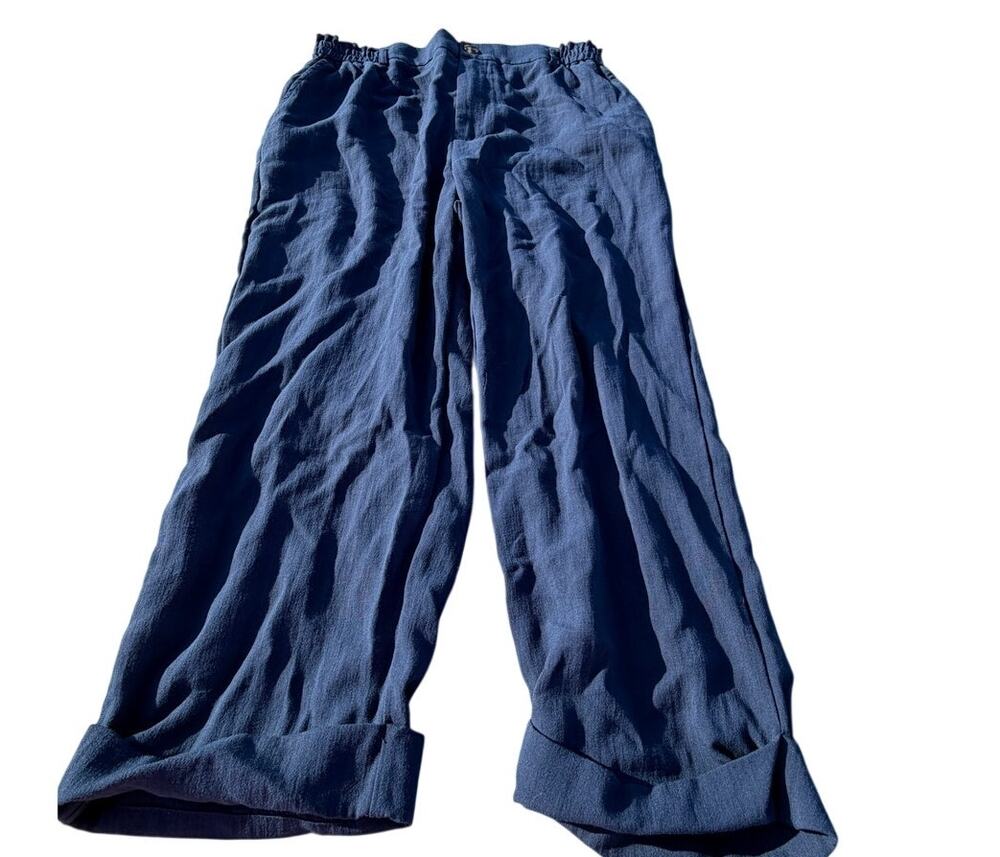 Halara High Waisted Cropped Linen-Feel Pants - Navy Blue - Size Large